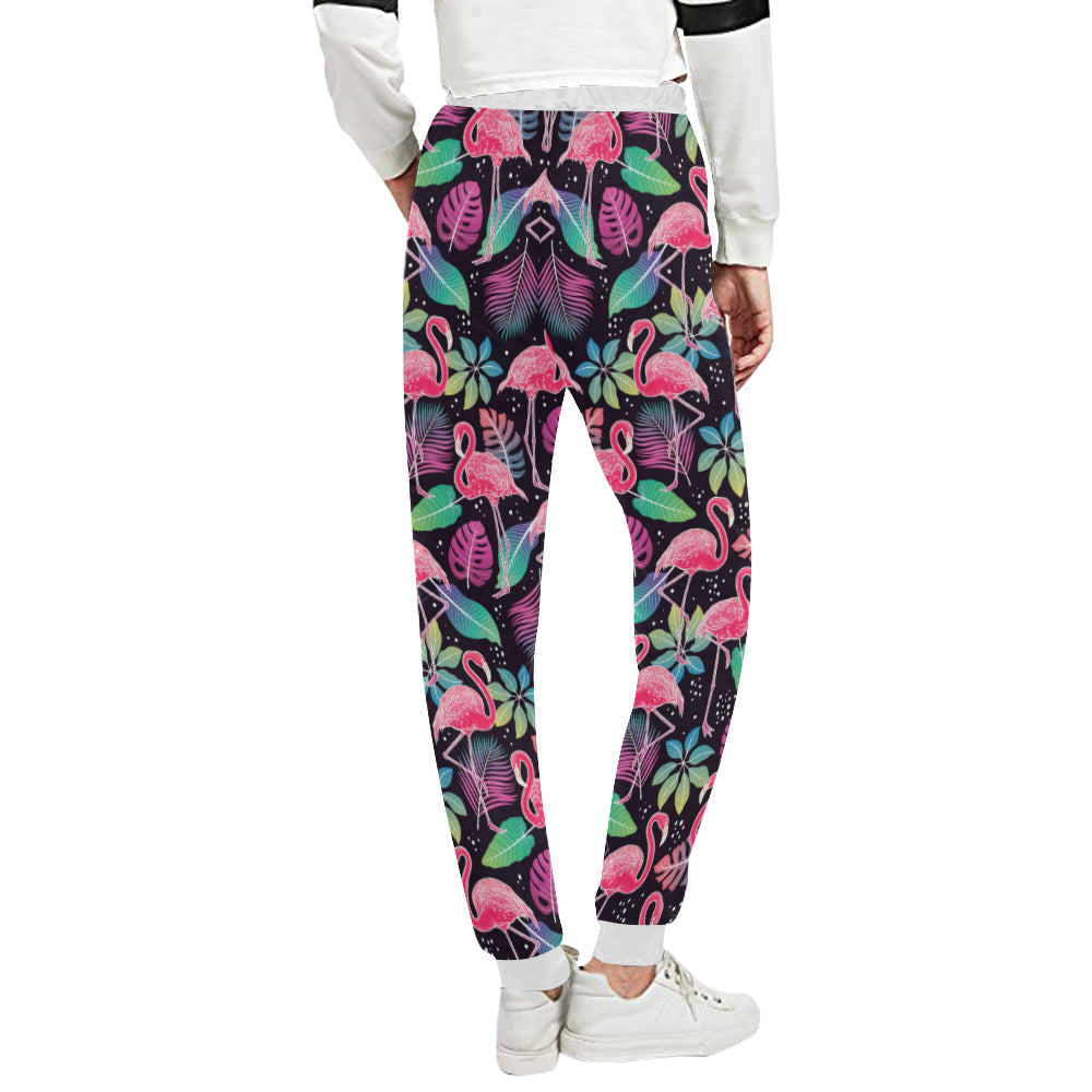 Flamingo Tropical leaves Neon Print Unisex Sweatpants