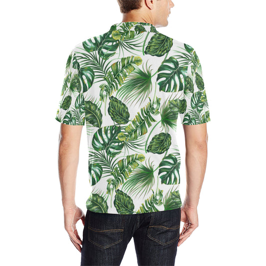 Green Pattern Tropical Palm Leaves Men Polo Shirt