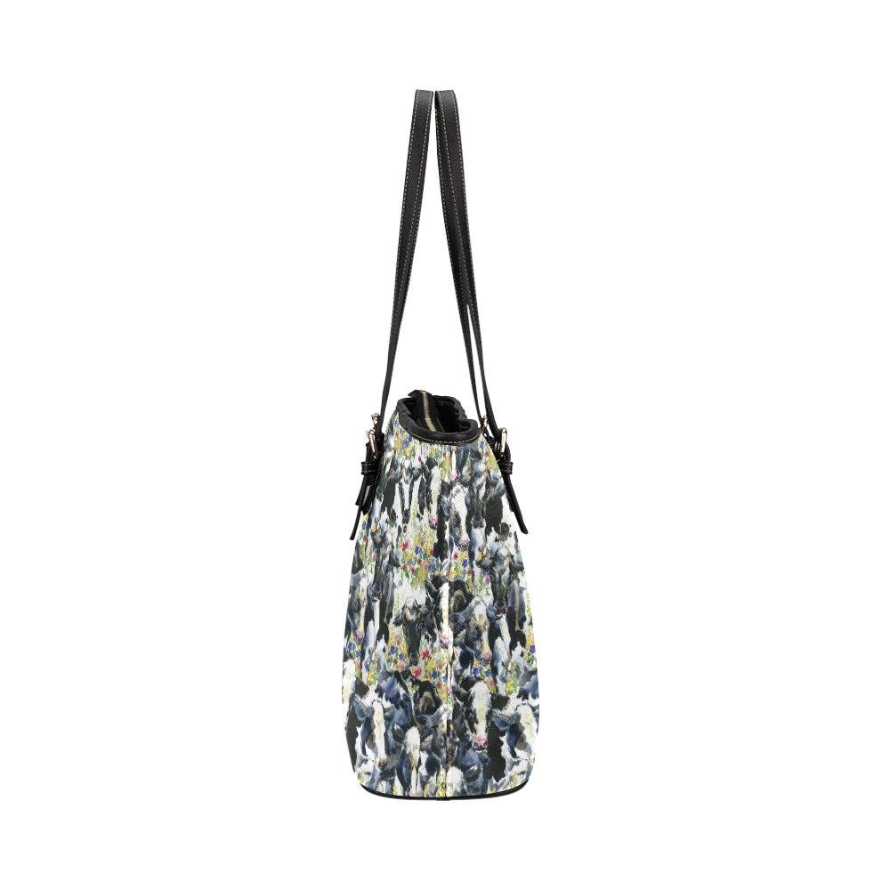 Cow Watercolor Print Pattern Leather Tote Bag