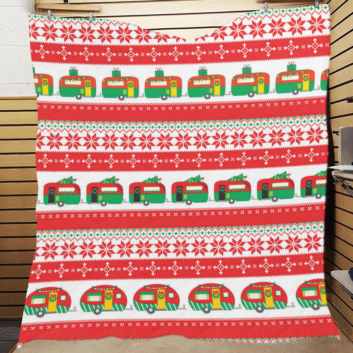 Camper Camping Ugly Christmas Design Print Premium Quilt