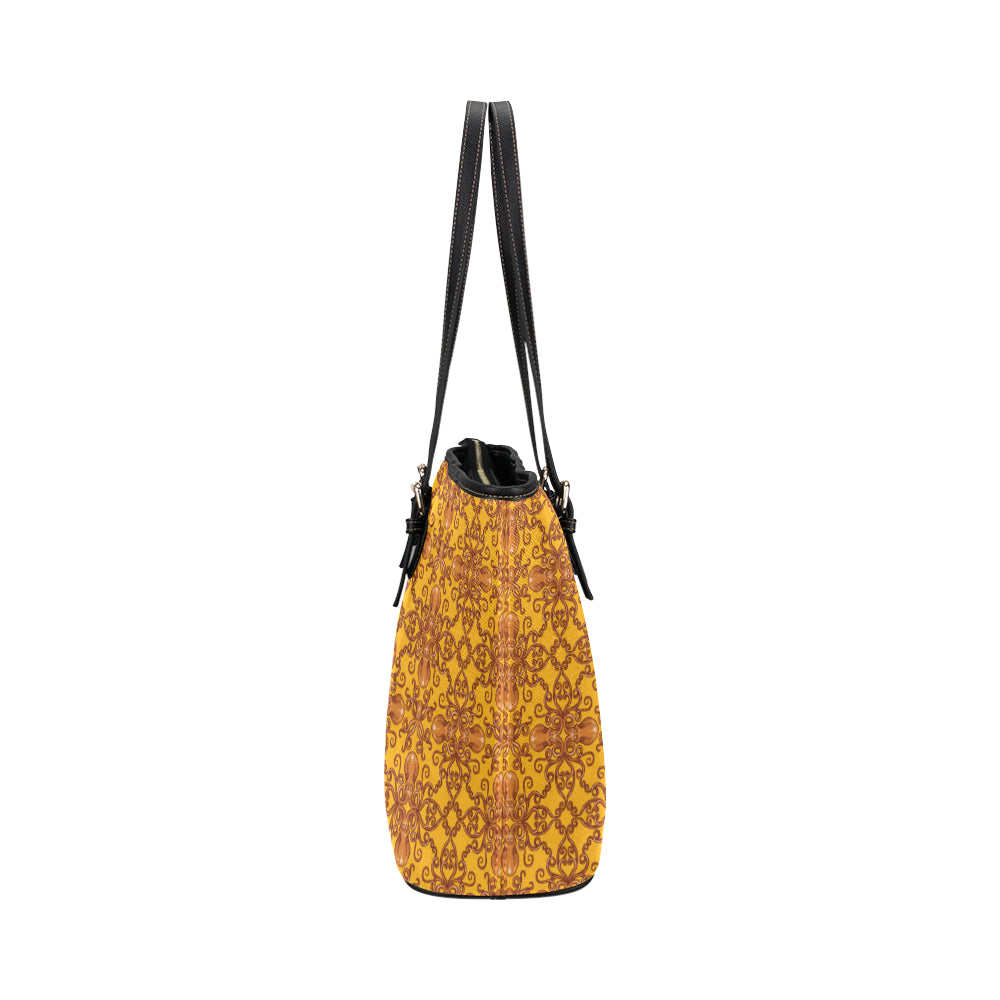 Octopus Background Design Print Leather Tote Bag