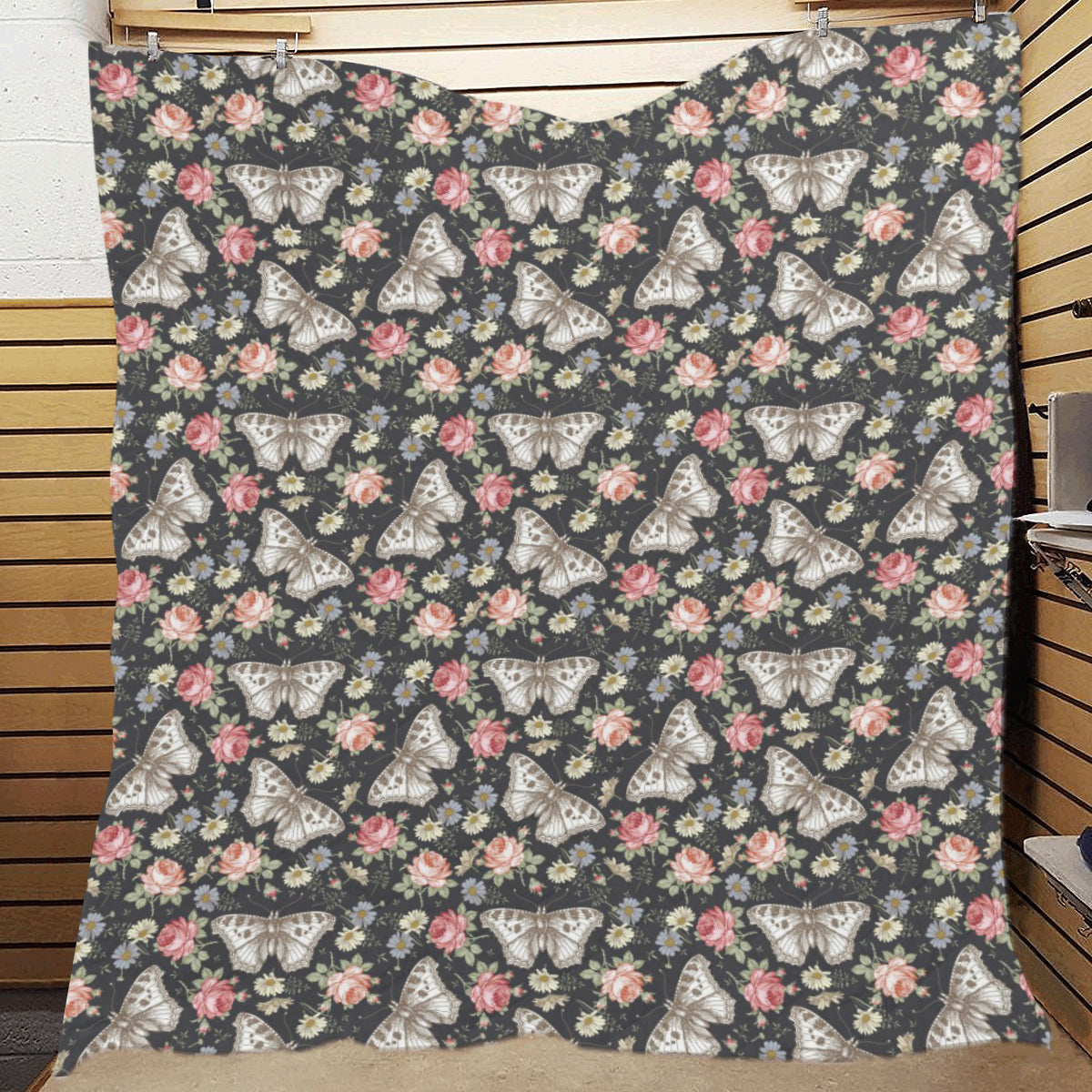 Butterfly Flower Pattern Print Design 07 Premium Quilt