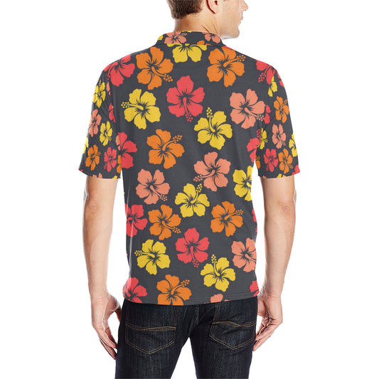 Hibiscus Pattern Print Design HB024 Men Polo Shirt