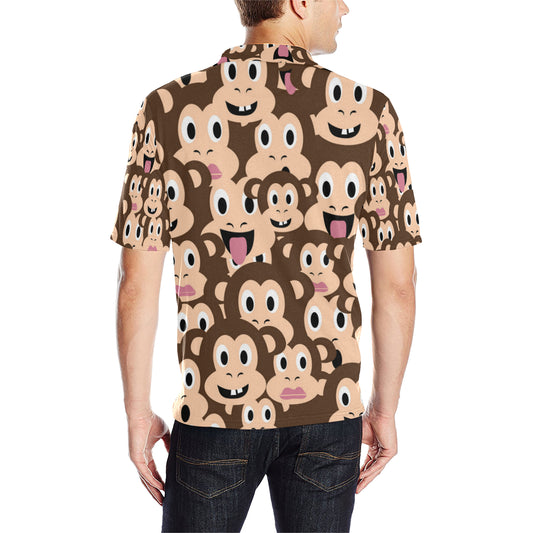 Emoji Monkey Print Pattern Men Polo Shirt