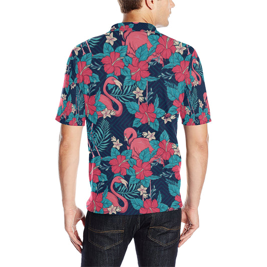 Flamingo Red Hibiscus Pattern Men Polo Shirt