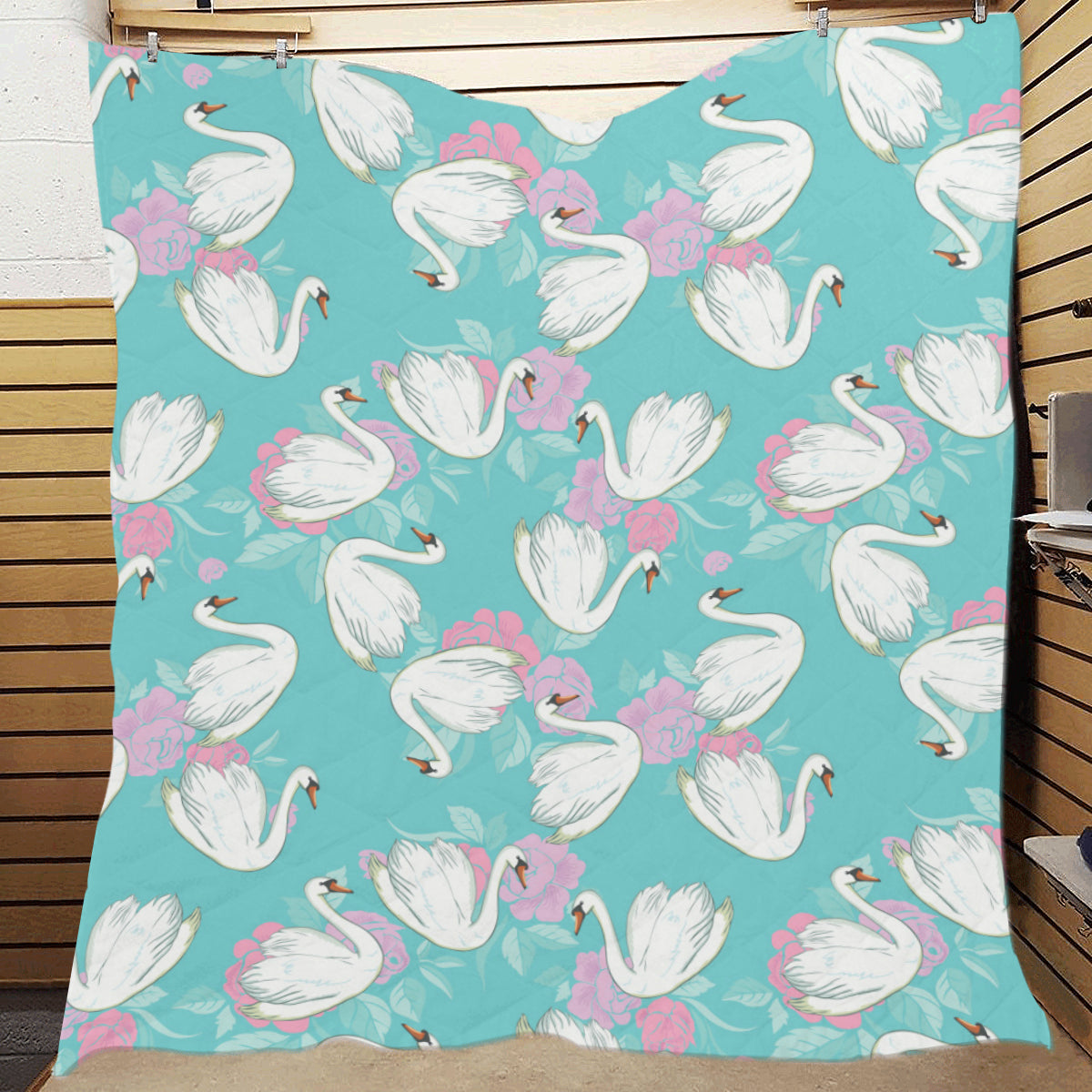 Swan Pattern Print Design 03 Premium Quilt