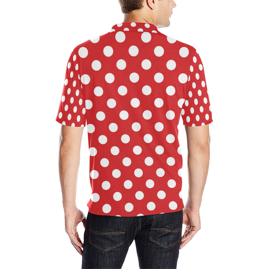 Polka Dot Red Pattern Print Design 04 Men Polo Shirt