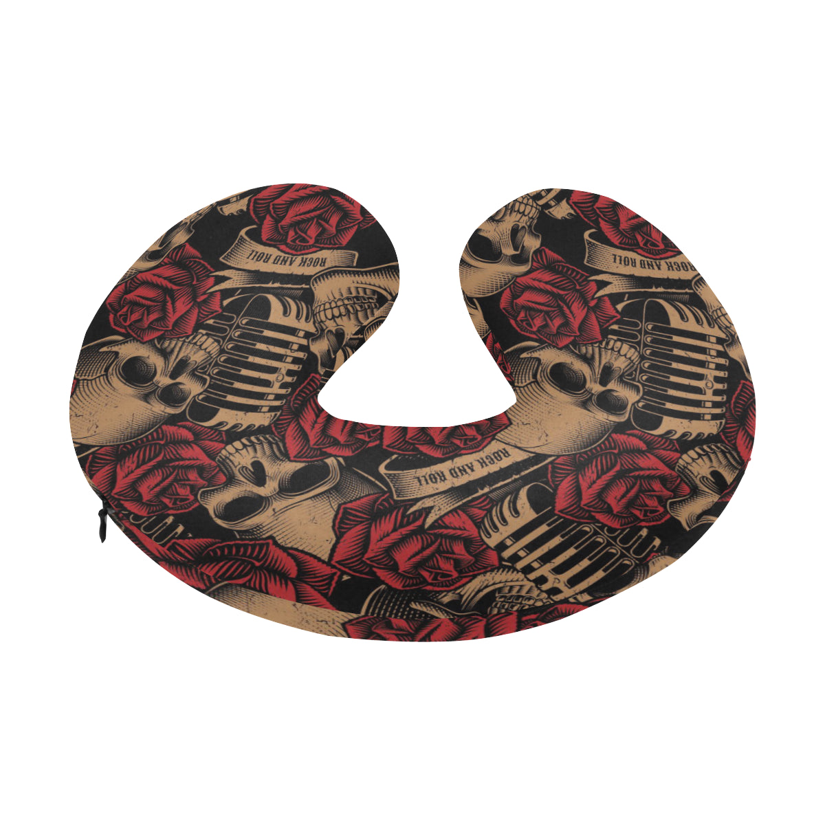 Microphone Skull Rose Pattern Print Design 02 U-Shaped Travel Neck Pillow
