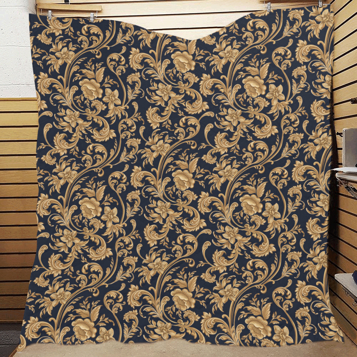 Baroque Golden Pattern Print Design 03 Premium Quilt