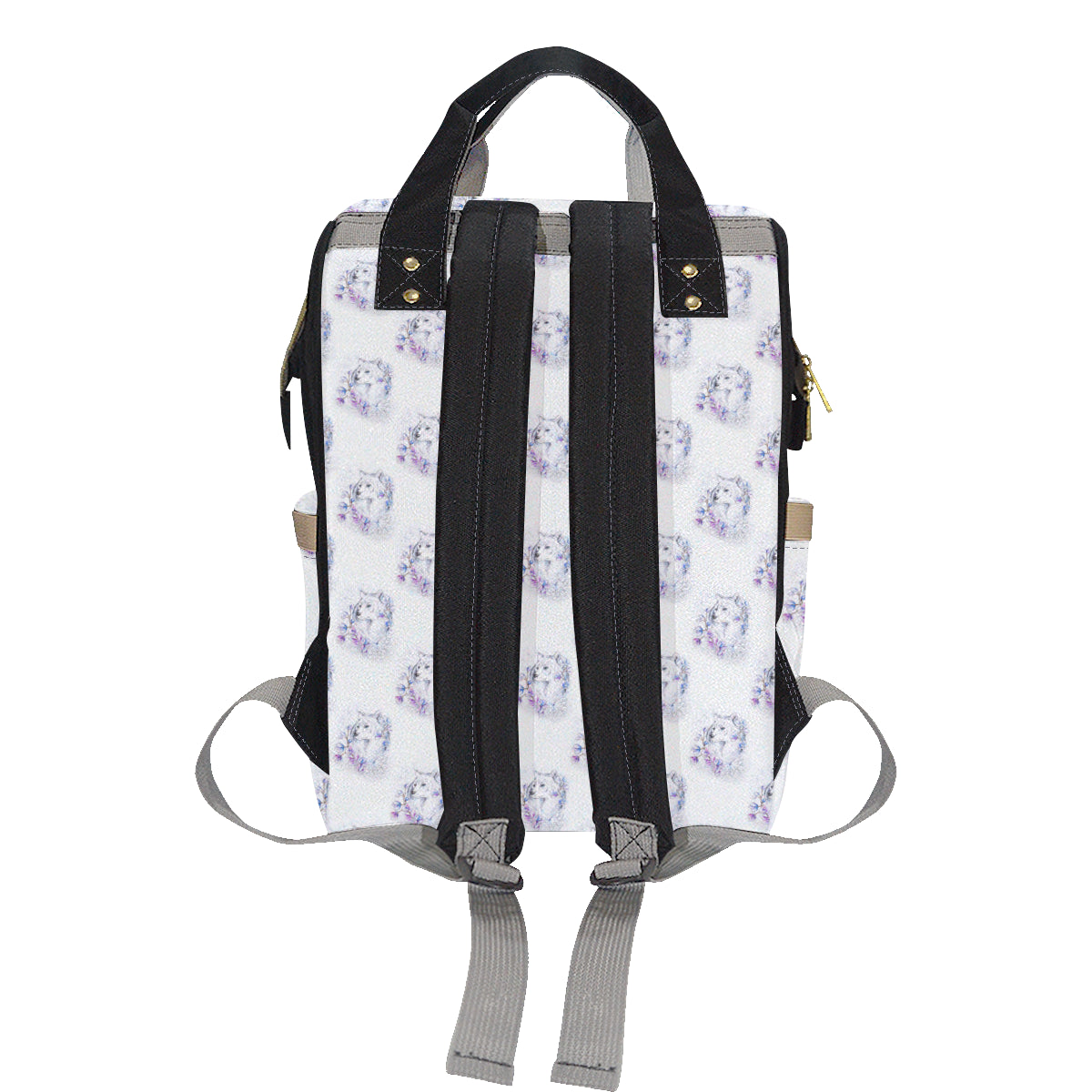 Wolf with Flower Print Design Diaper Bag Backpack