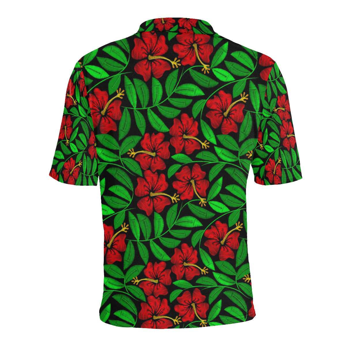 Red Hibiscus Embroidered Pattern Print Design HB03 Men Polo Shirt