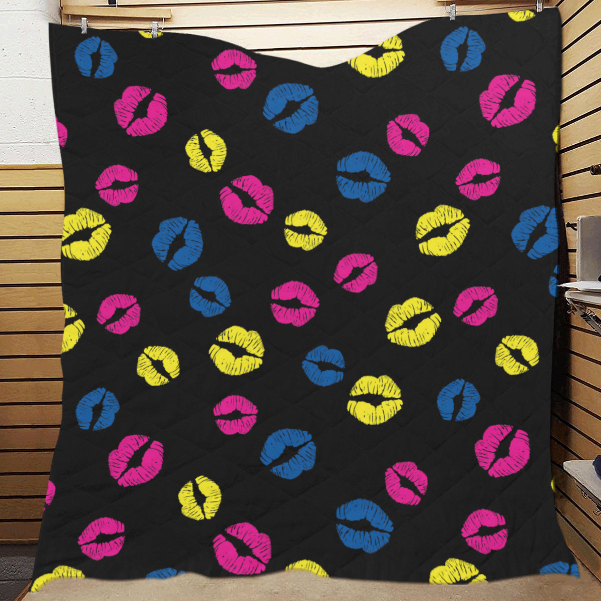 Lip Neon Color Pattern Print Design 01 Premium Quilt