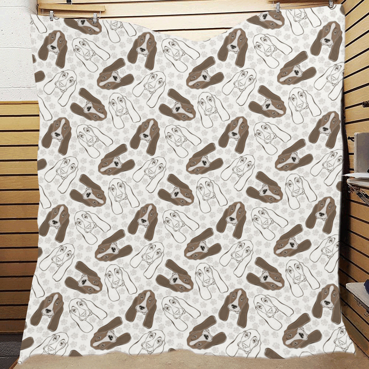 Basset Hound Pattern Print Design 01 Premium Quilt
