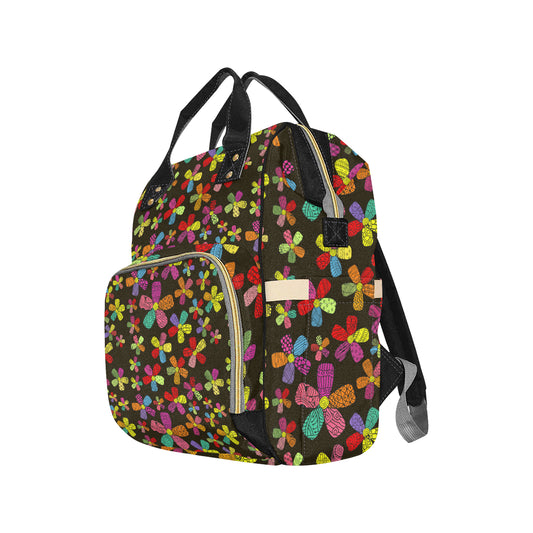 Flower Power Colorful Print Pattern Diaper Bag Backpack