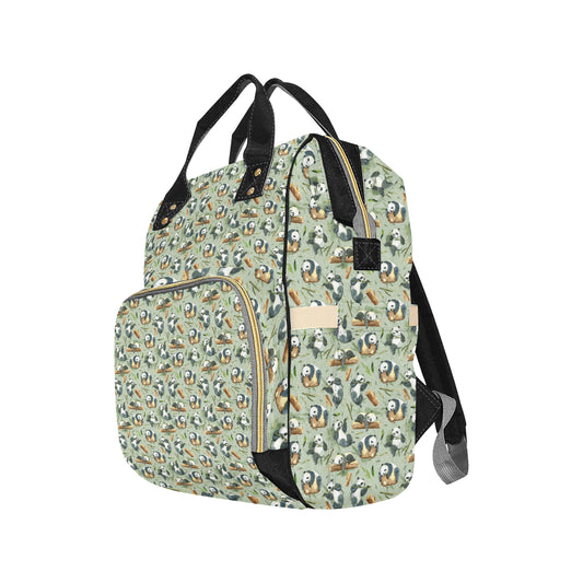 Panda Bear Design Bamboo Print Diaper Bag Backpack