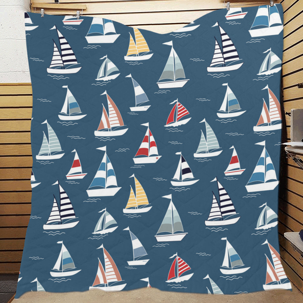 Sailing Ships Pattern Print Design A04 Premium Quilt