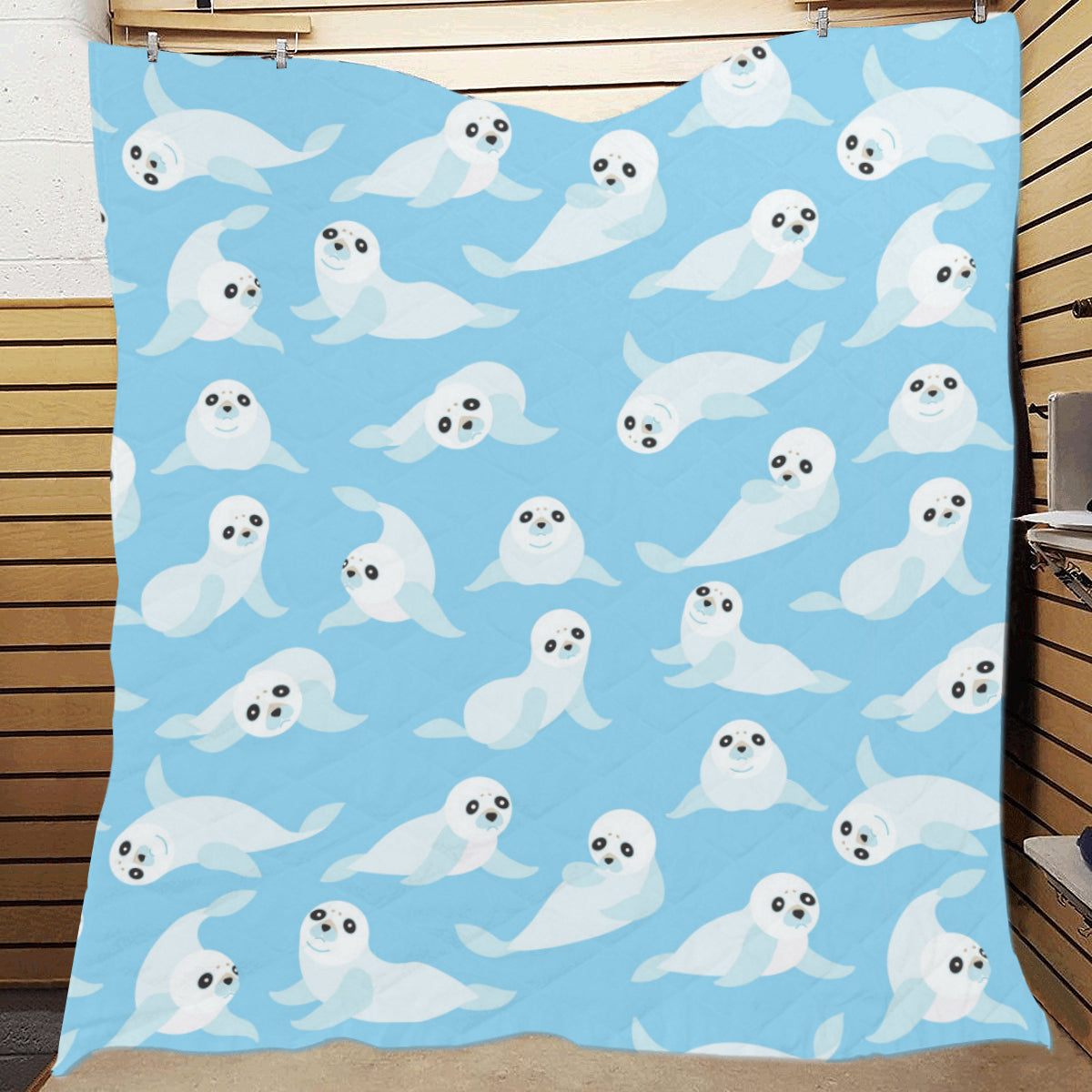 Sea Lion Cute Pattern Print Design 03 Premium Quilt