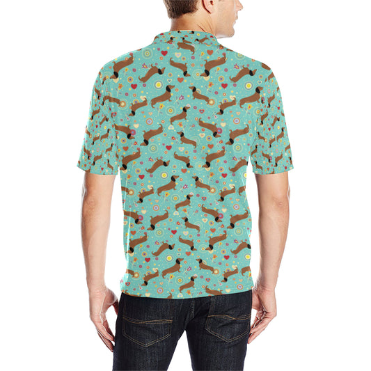 Dachshund with Floral Print Pattern Men Polo Shirt