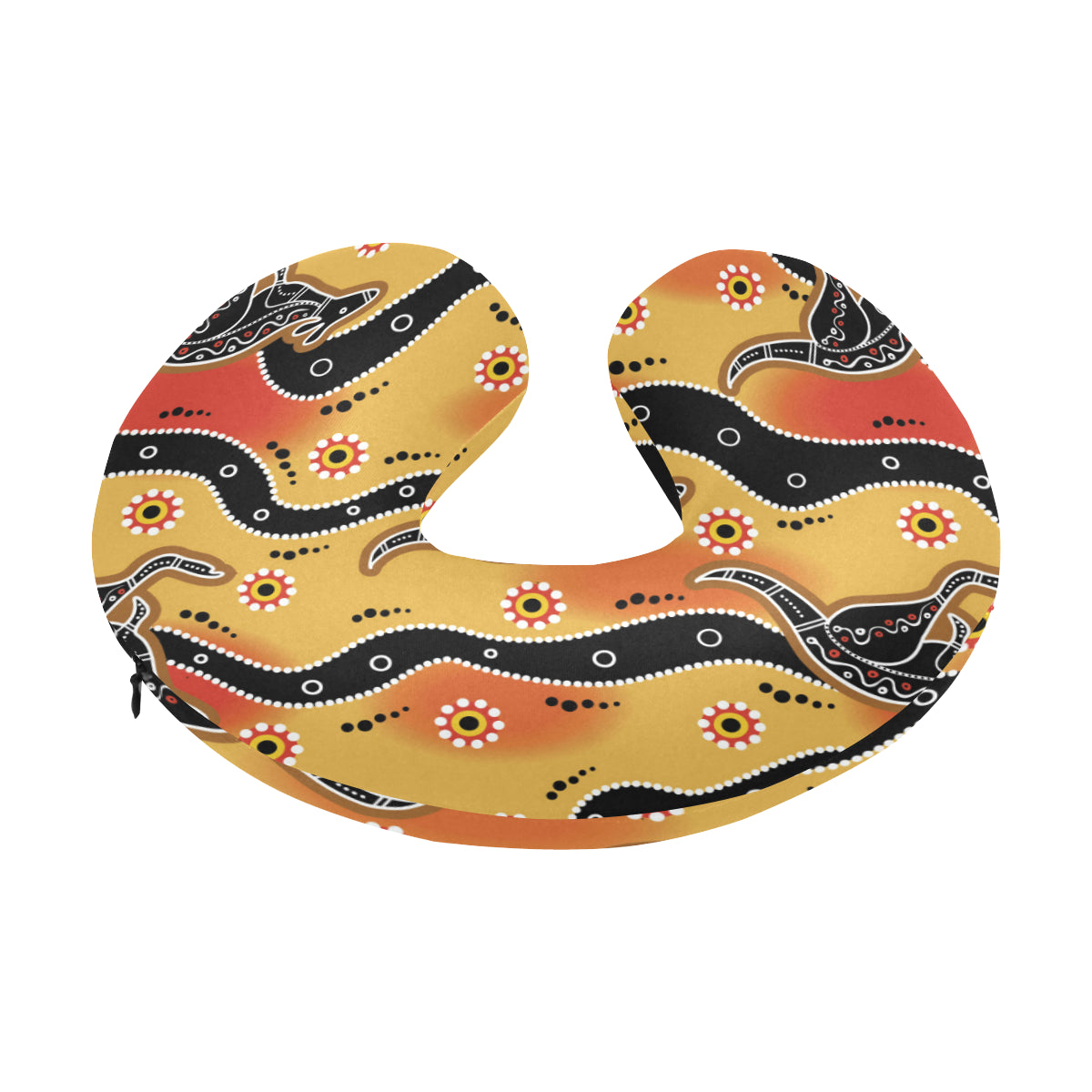 Kangaroos Aboriginal Pattern Print Design 06 U-Shaped Travel Neck Pillow