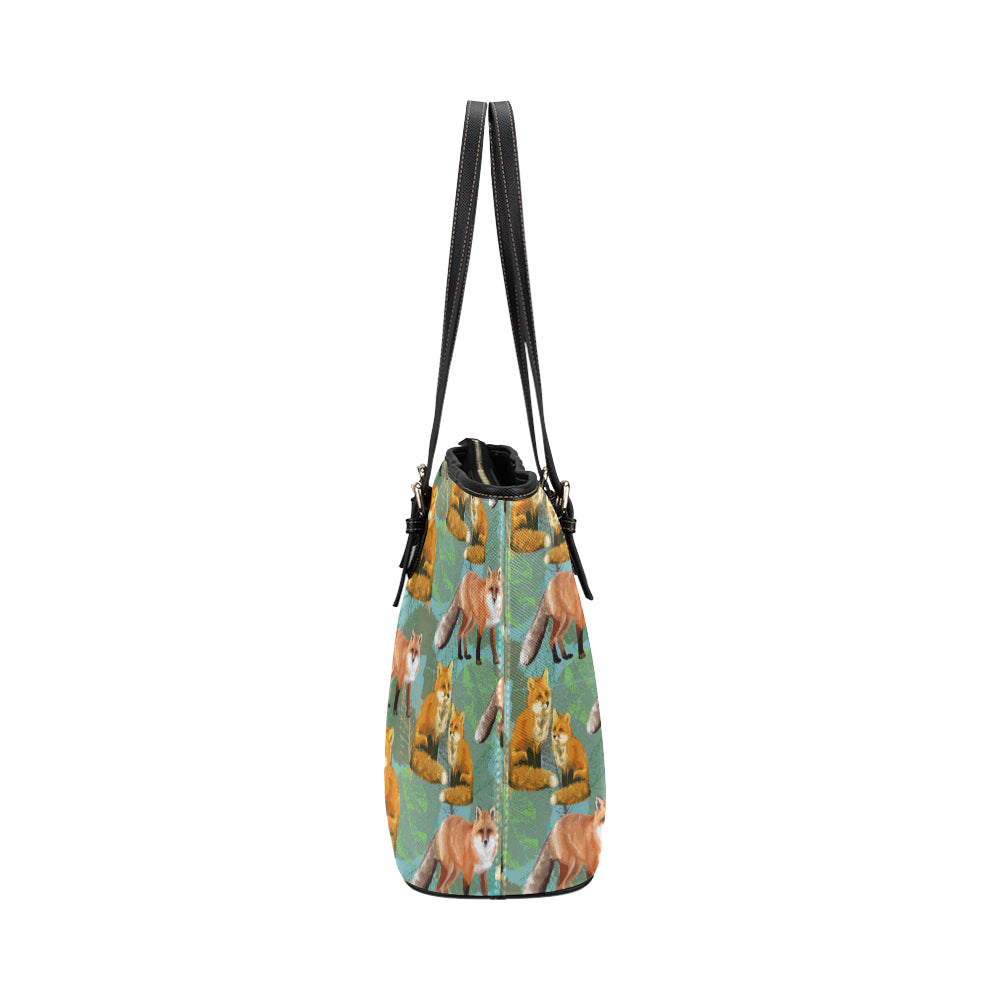 Fox Autumn leaves Themed Leather Tote Bag