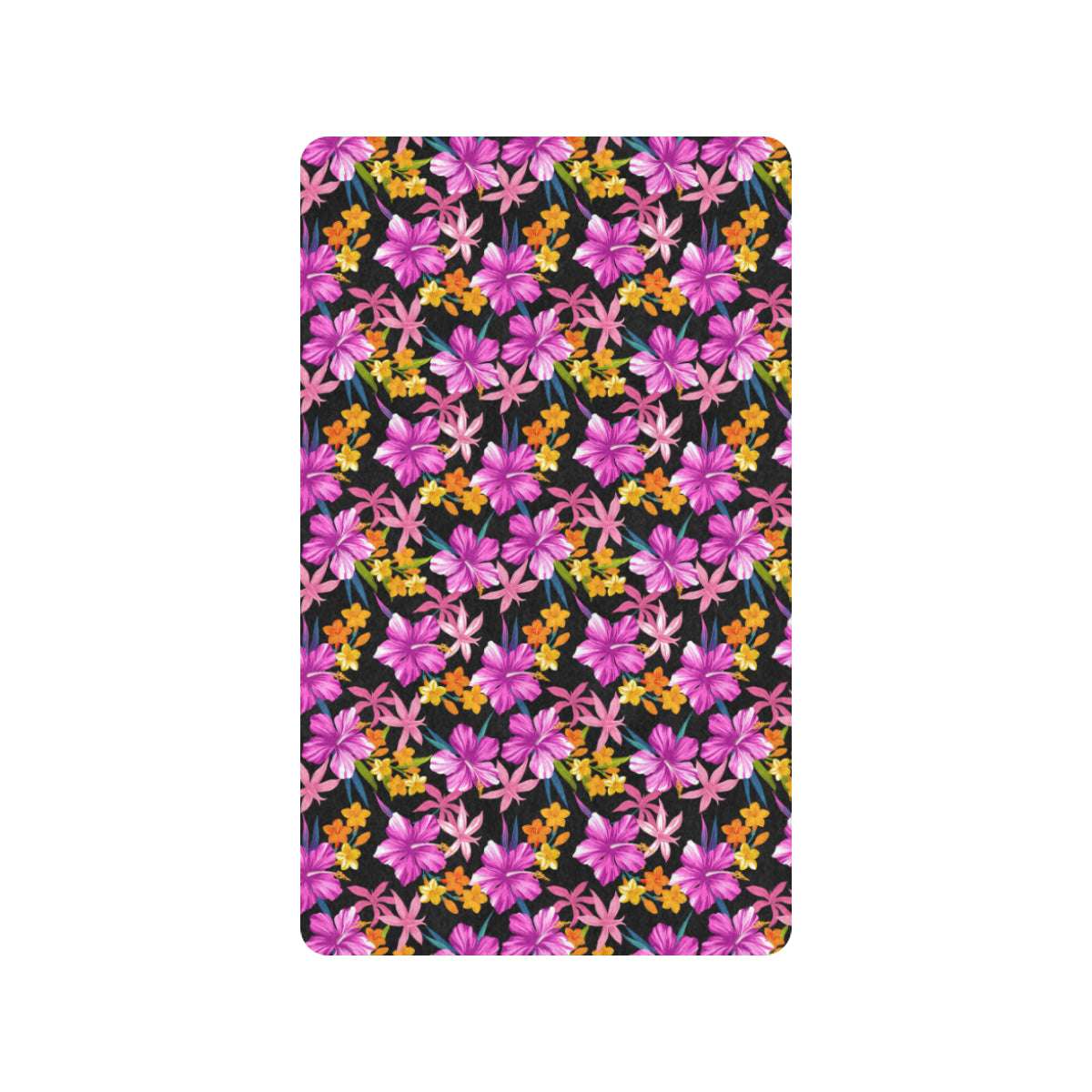 Tropical Folower Pink Hibiscus Print Rubber Doormat