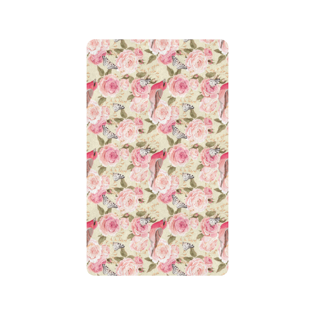 Bird Butterfly Pink Flower Print Pattern Rubber Doormat