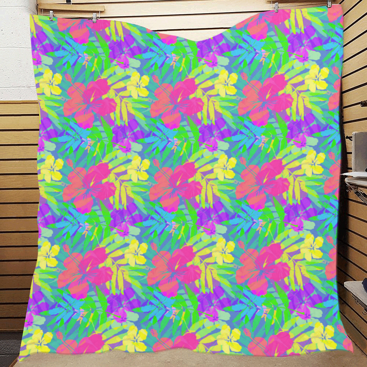 Neon Tropical Pattern Print Design A03 Premium Quilt