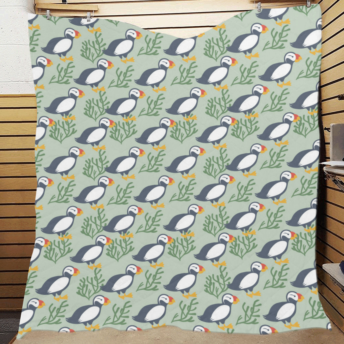 Puffin Pattern Print Design A04 Premium Quilt