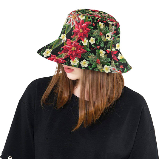 Poinsettia Pattern Print Design POT05 Unisex Bucket Hat