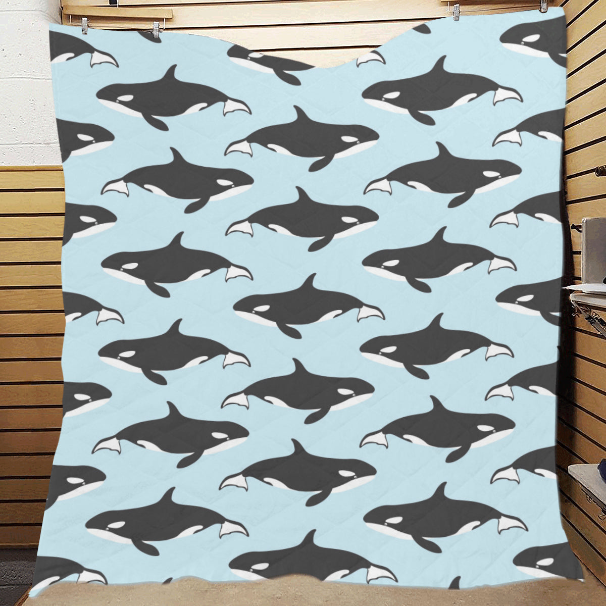 Killer Whale Pattern Print Design 01 Premium Quilt