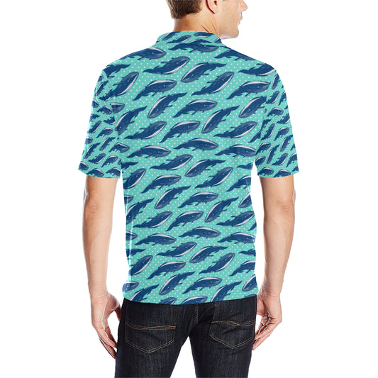 Whale Polka Dot Design Themed Print Men Polo Shirt