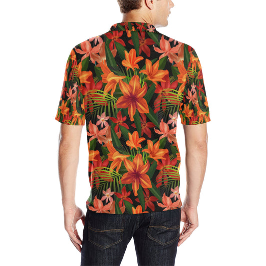 Amaryllis Pattern Print Design AL05 Men Polo Shirt