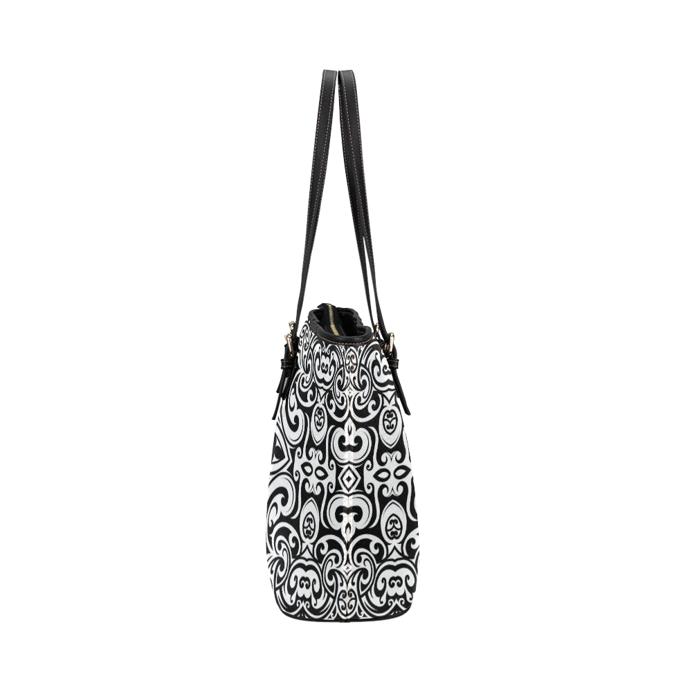 Polynesian Tattoo Pattern Leather Tote Bag