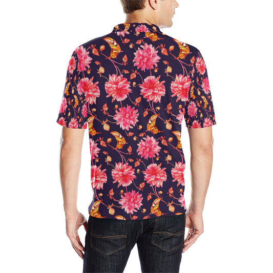 Dahlia Pattern Print Design DH03 Men Polo Shirt