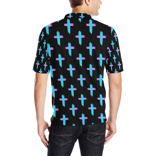 Christian Cross neon Pattern Men Polo Shirt