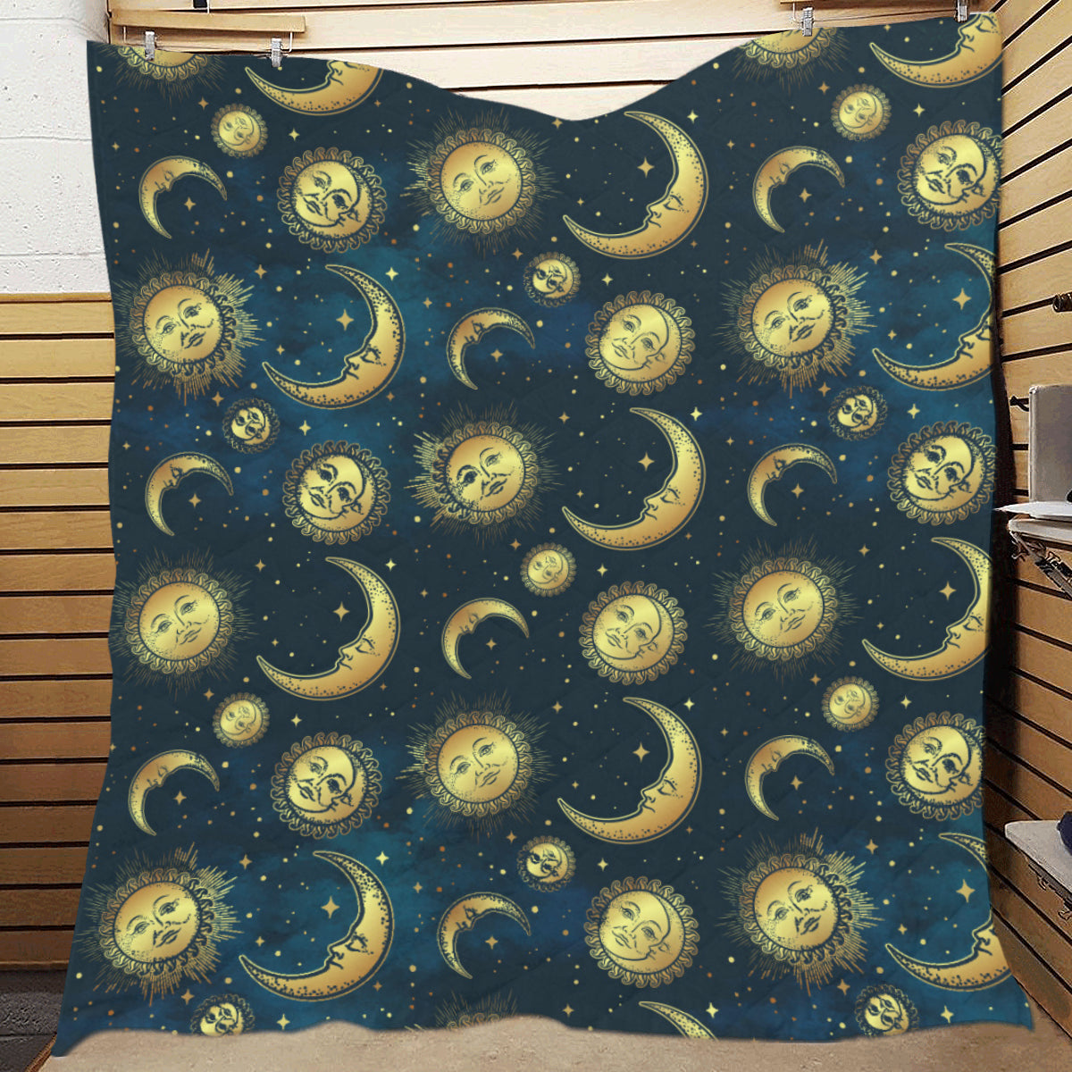 Gold Sun Moon Face Premium Quilt