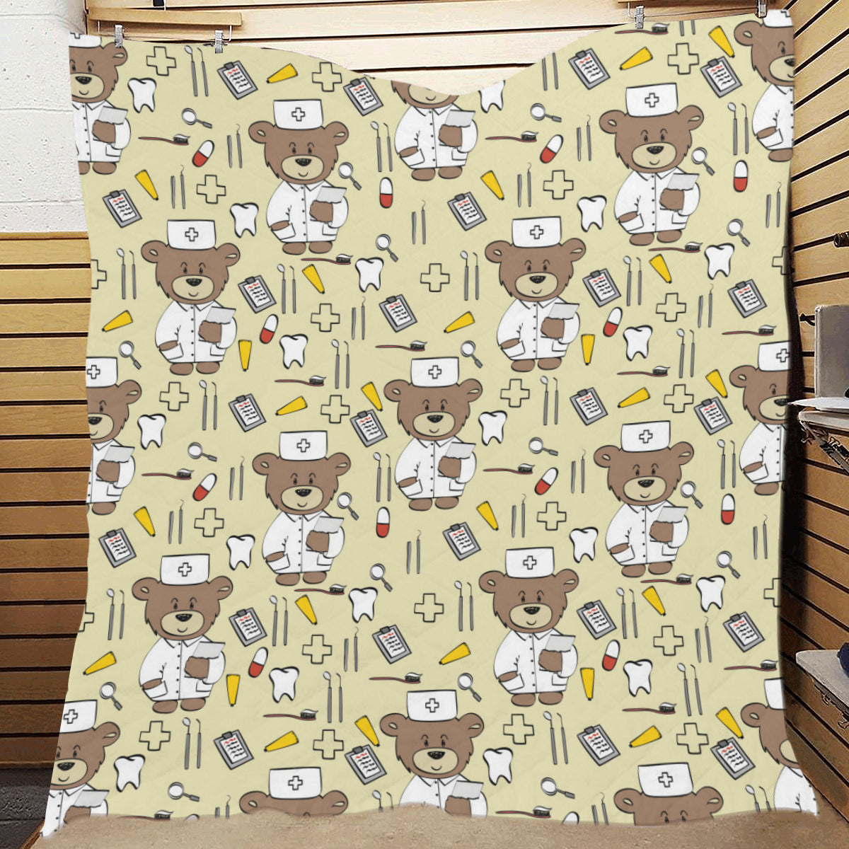 Nurse Bear Pattern Print Design A02 Premium Quilt
