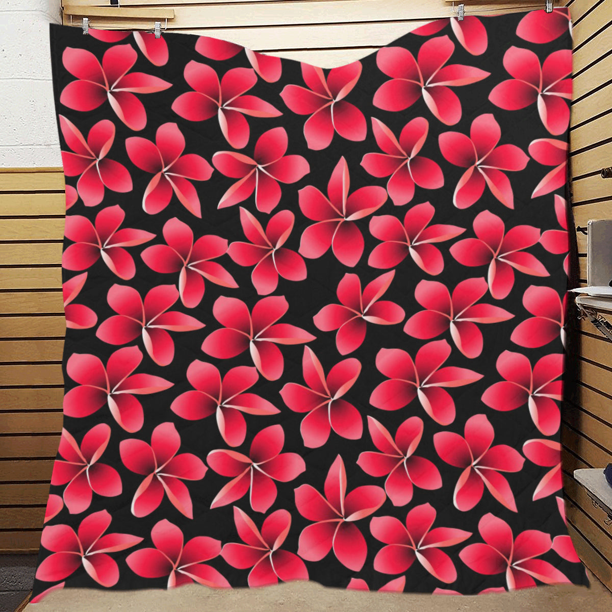 Red Plumeria Pattern Print Design PM025 Premium Quilt