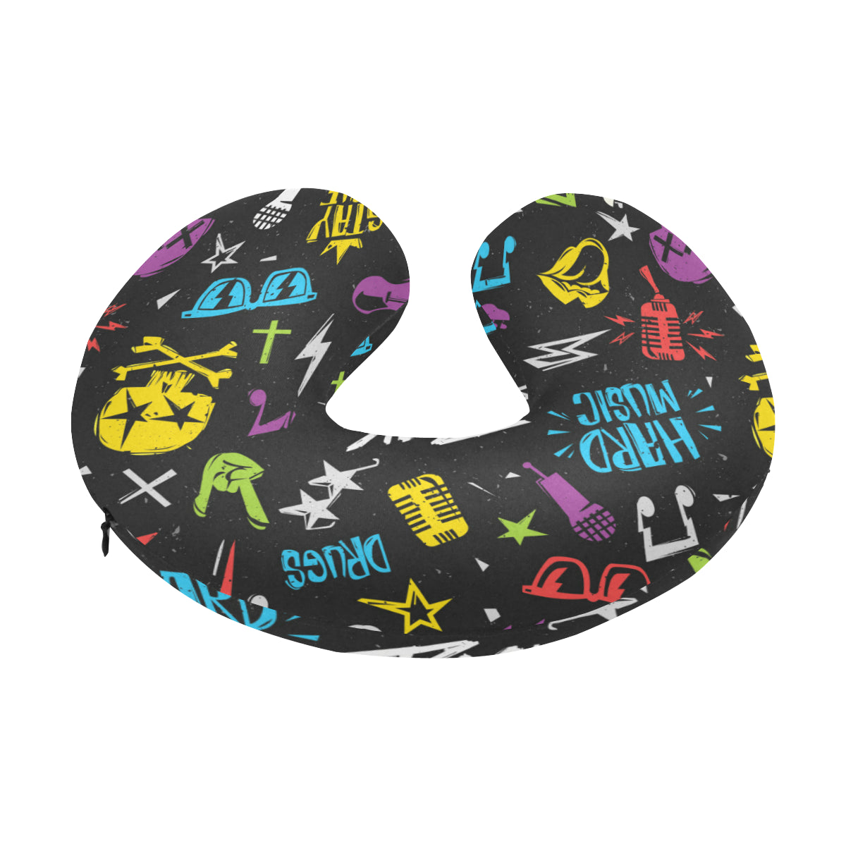 Rock and Roll Pattern Print Design A02 U-Shaped Travel Neck Pillow