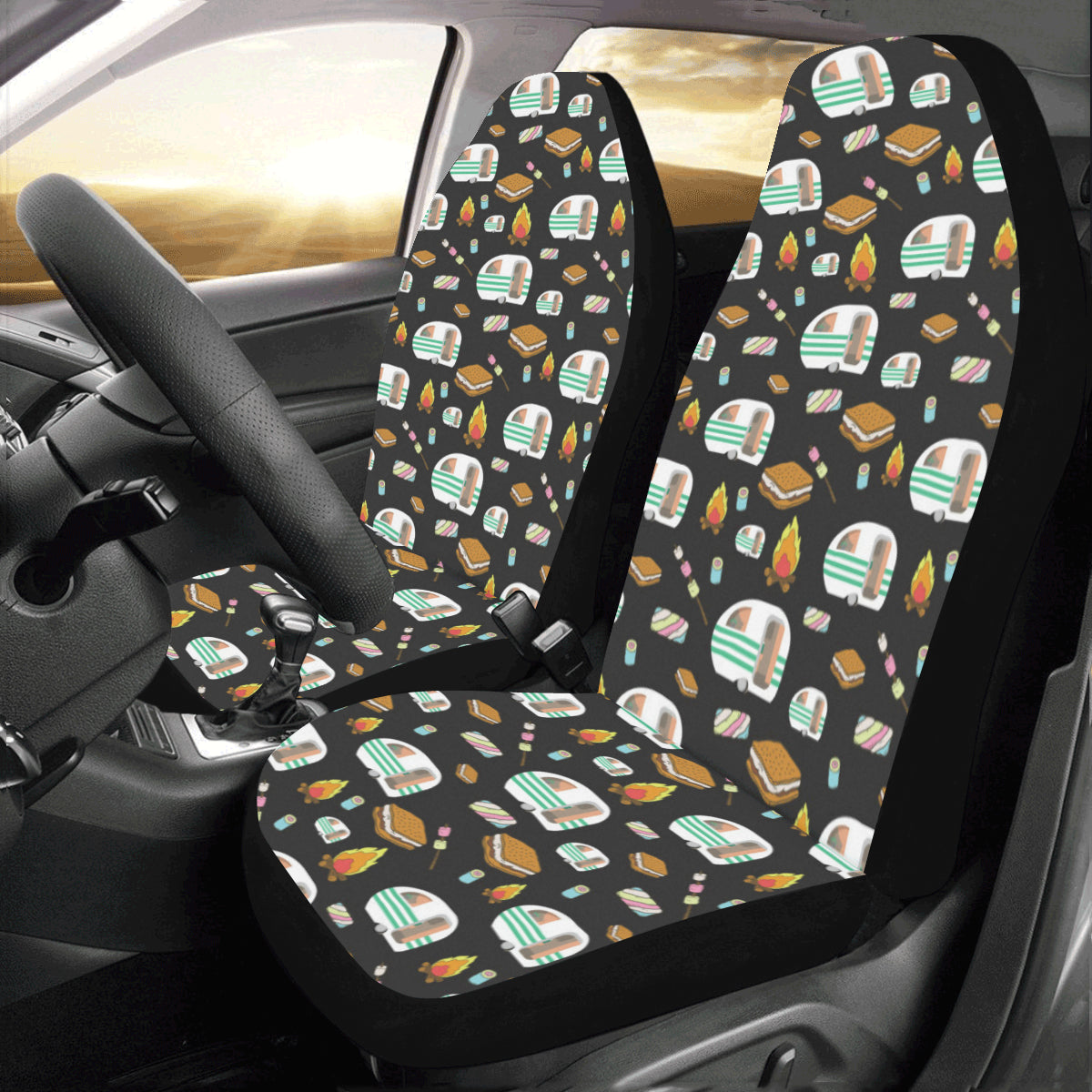 Camper marshmallow Camping Design Print Car Seat Covers (Set of 2)