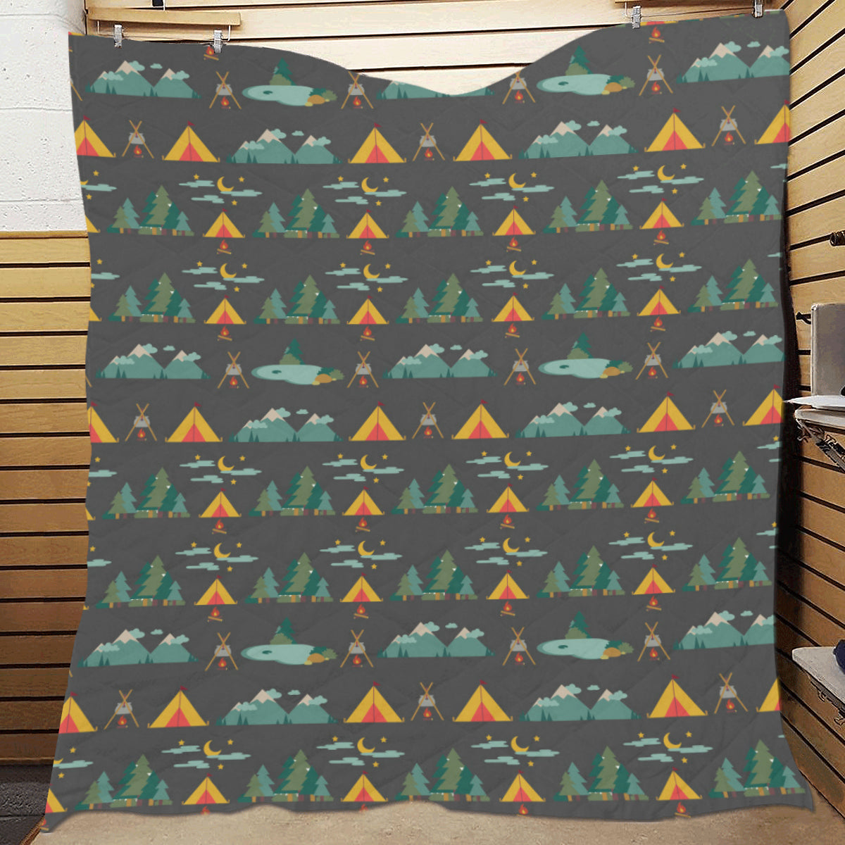 Camping Tent Pattern Print Design 03 Premium Quilt