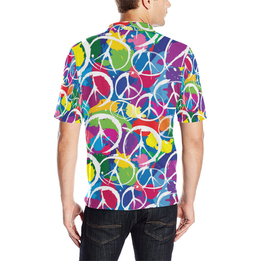 Peace Sign Colorful Pattern Print Design A02 Men Polo Shirt
