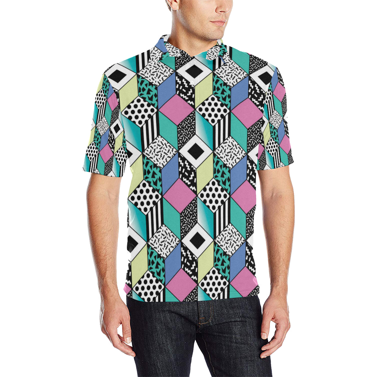 90s Pattern Print Design 3 Men Polo Shirt