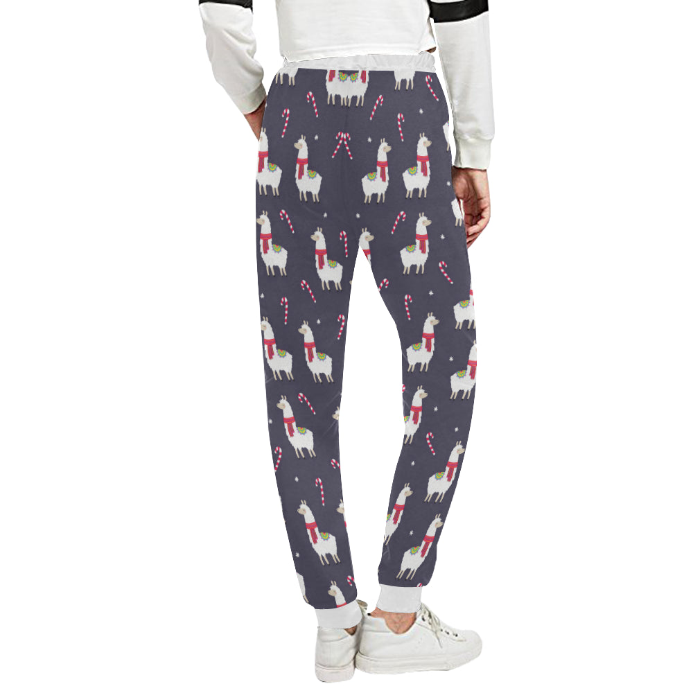 Llama with Candy Cane Themed Print Unisex Sweatpants