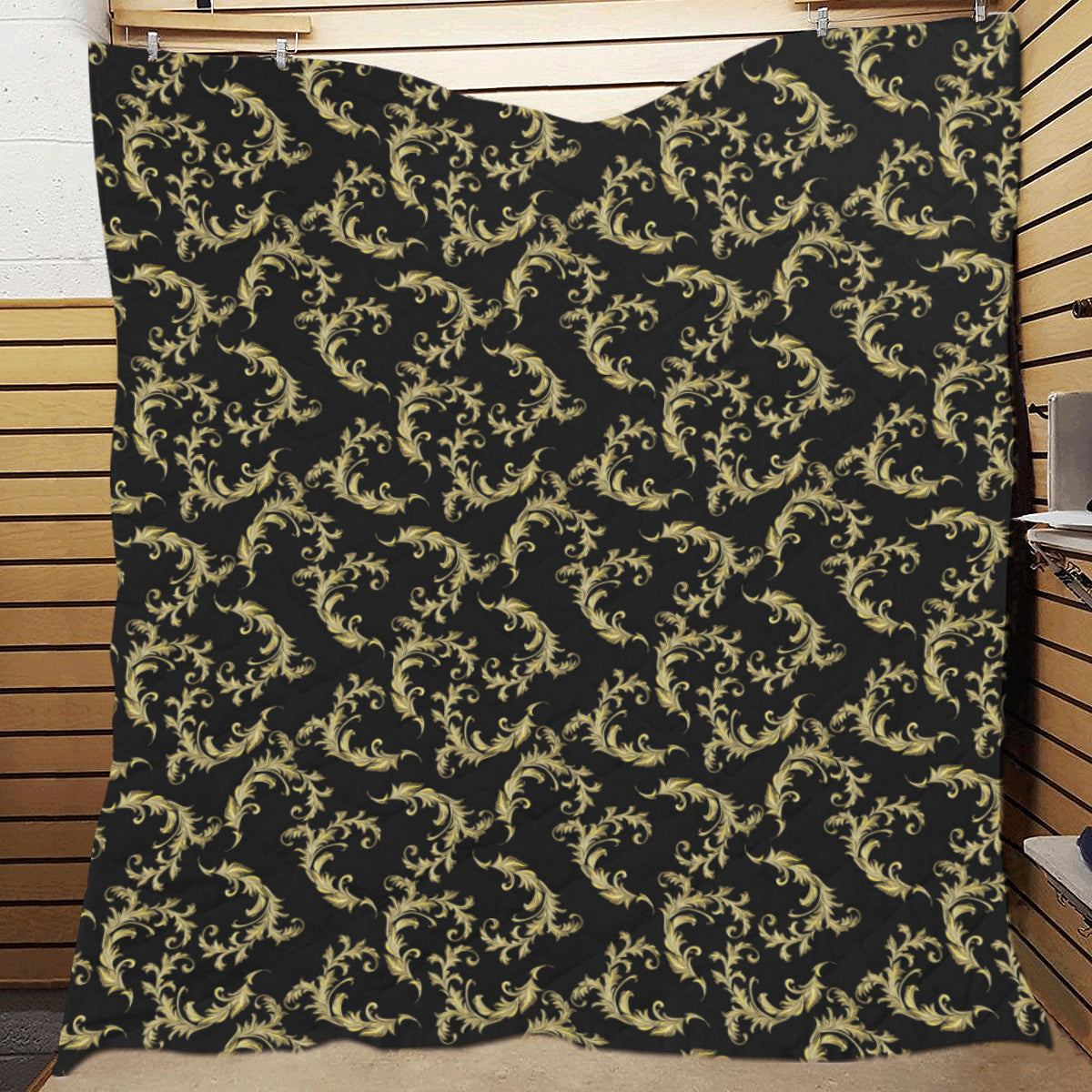 Baroque Golden Pattern Print Design 01 Premium Quilt
