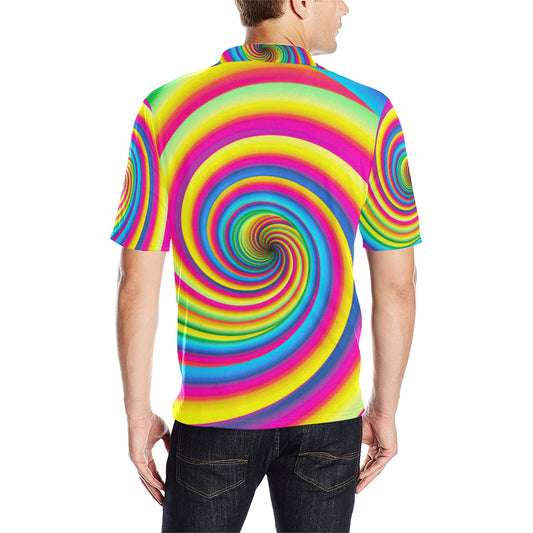 Vortex Twist Swirl Rainbow Design Men Polo Shirt