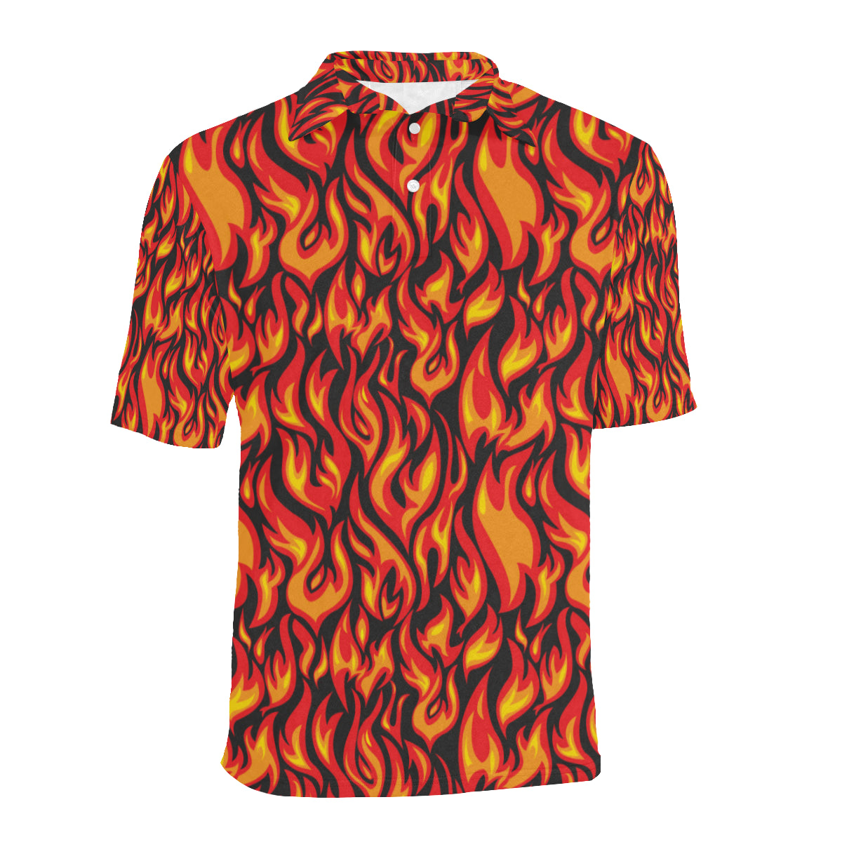 Flame Fire Print Pattern Men Polo Shirt