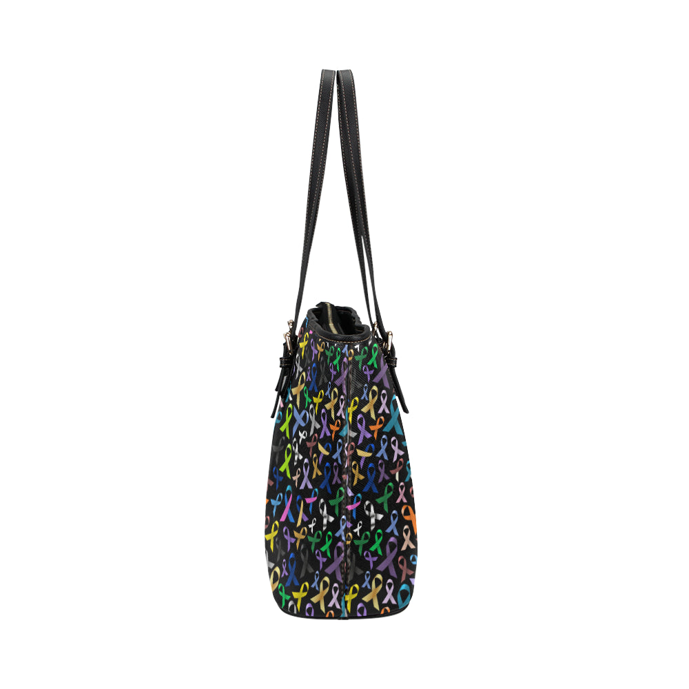 Breast Cancer Awareness Colorful Print Leather Tote Bag