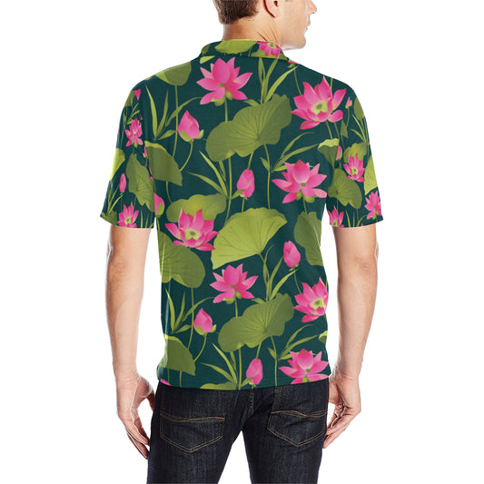 Water Lily Pattern Print Design WL09 Men Polo Shirt