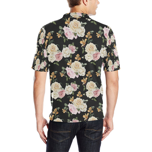 Rose Pattern Print Design A01 Men Polo Shirt